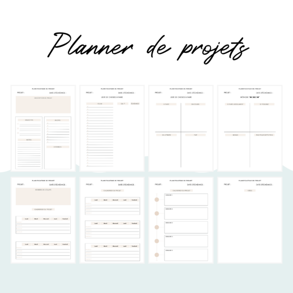 Planner de projets composé de +8 pages