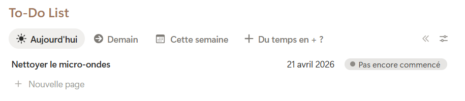 Vue de ma base de données "Tâches"