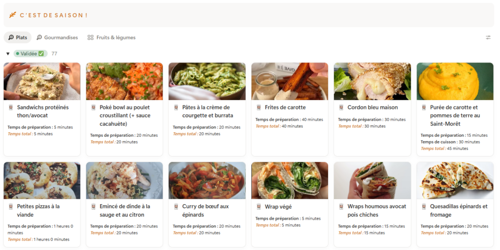 Organisation des recettes sur Notion