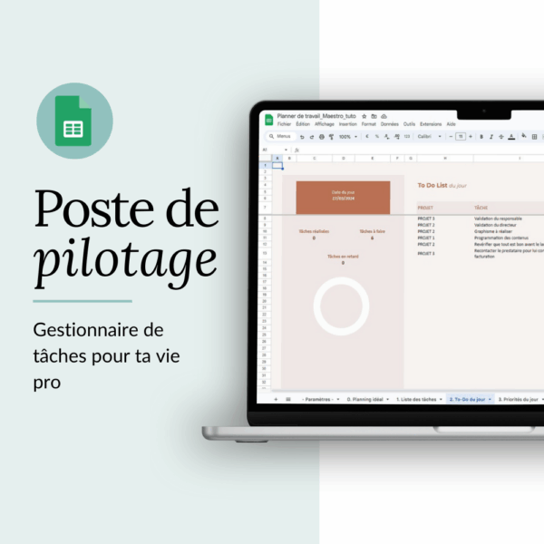 Poste de pilotage pro - template Google Sheets pour gérer ses tâches au travail
