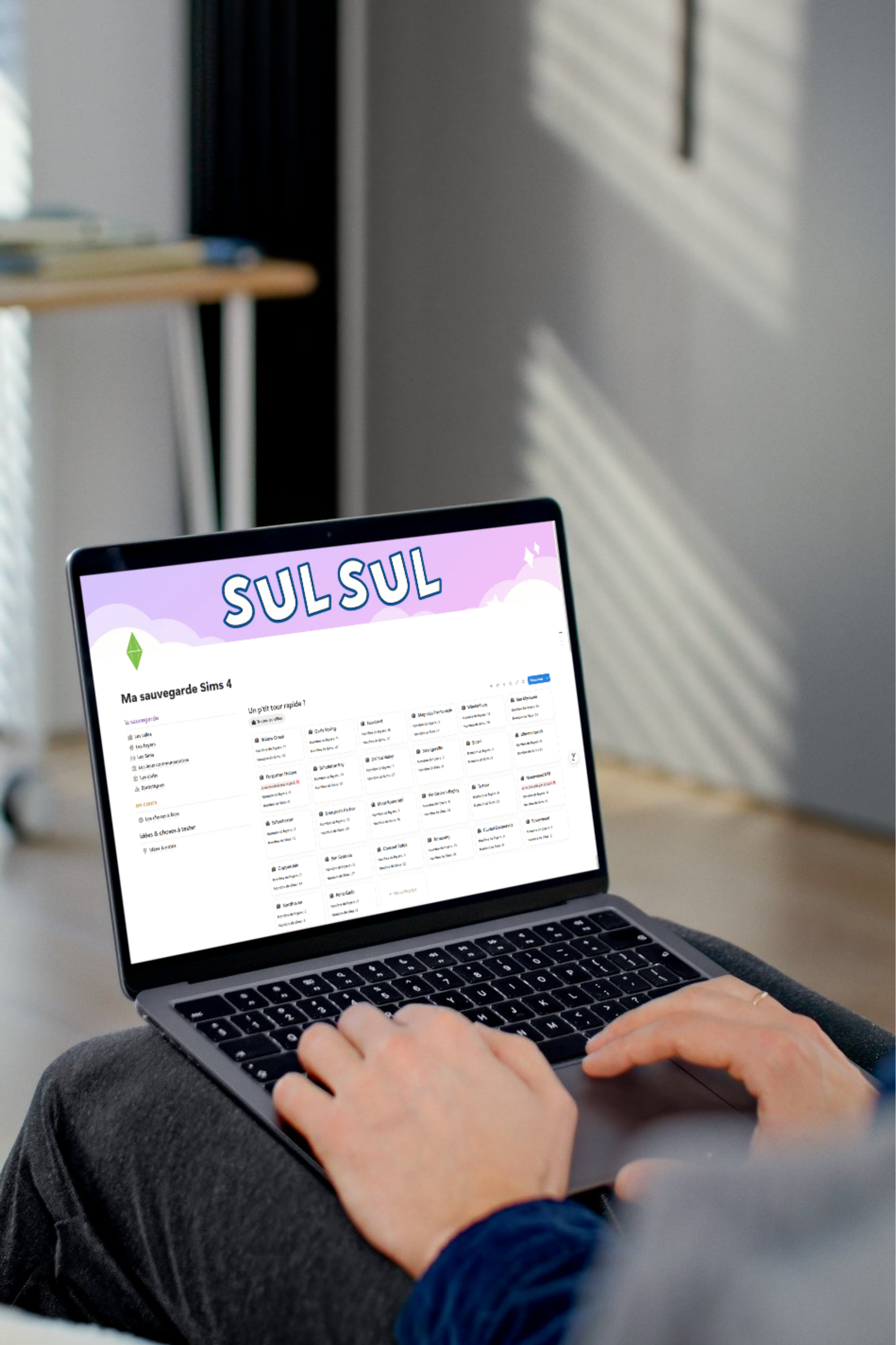 L'espace Notion créé pour mes parties de Sims